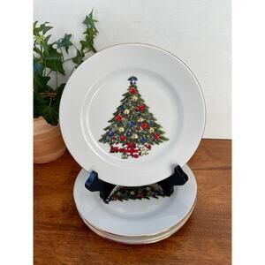 Vintage 4pc Set Sea Gull Fine China Christmas Tree pattern dinner plates